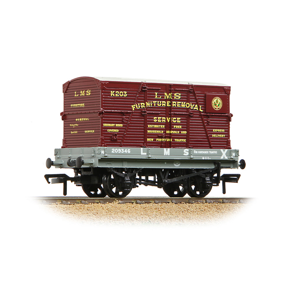 Bachmann 37-482 - 1 Plank Wagon LMS Grey 'Furniture Removal Service' Crimson Container.