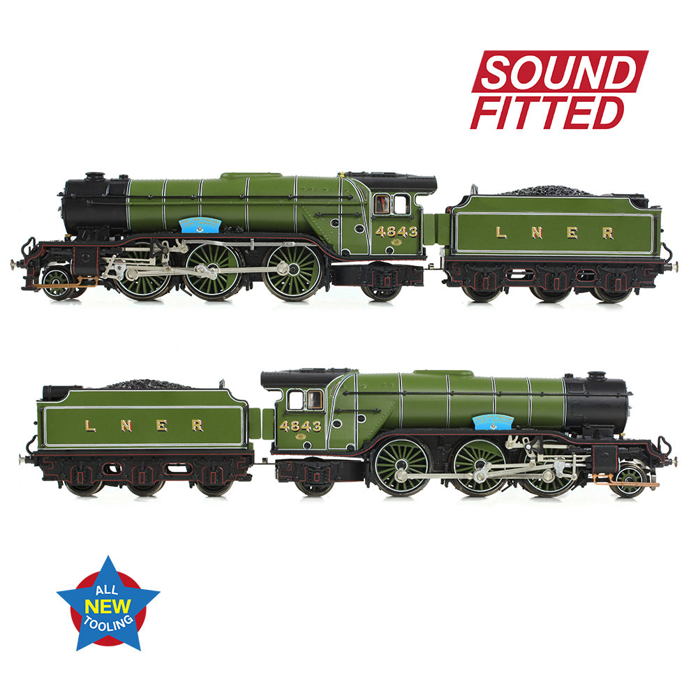 Graham Farish 372-611SF - LNER V2 4843 'Kings Own Yorkshire Light Infantry' LNER Lined Green (Sound Fitted)