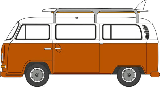 Oxford Diecast NVW022 - VW T2 Bay Window Bus/surfboards Signal Orange/White