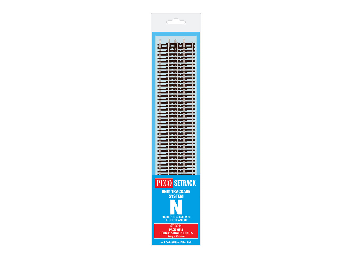 Peco ST-3011 - Double Straight (Pack of 8) N Gauge (Length 174mm)