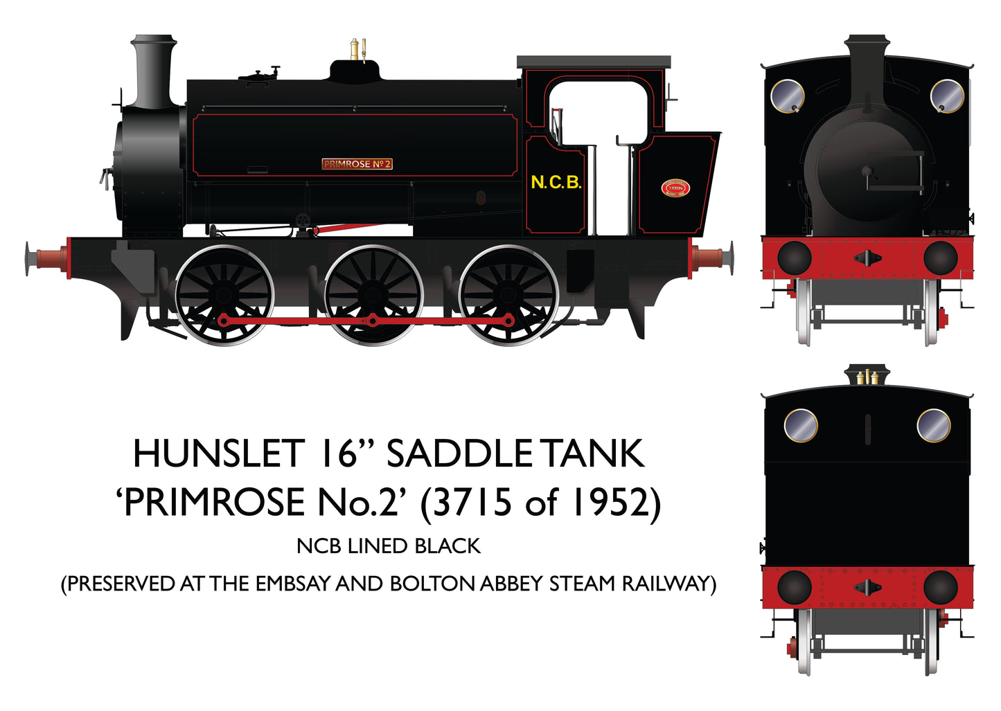 Rapido Trains UK 903006 - Hunslet 16In 0-6-0ST NCB Lined Black 'Primrose No.2'