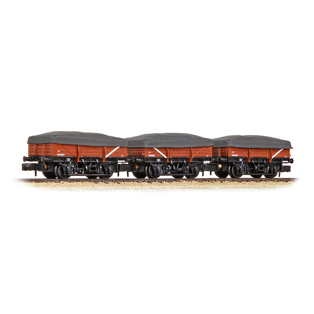 Graham Farish 377-492 - 5 Plank China Clay 3-Wagon Pack BR Bauxite (Early) with Flat Canopy