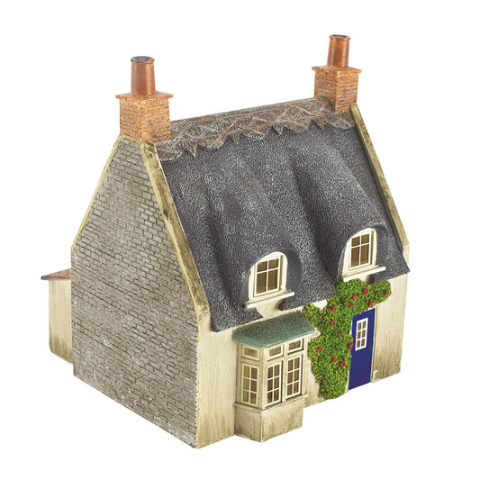 Bachmann 44-122G - Thatched Cottage - Grey Stone & Blue Door