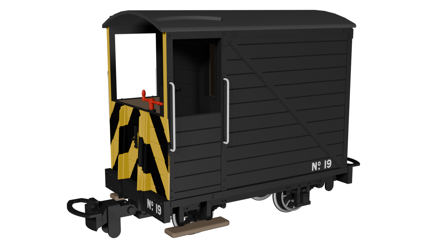Rapido Trains 990806 - Single Veranda Brake Van – Black with Wasp Stripes No.19