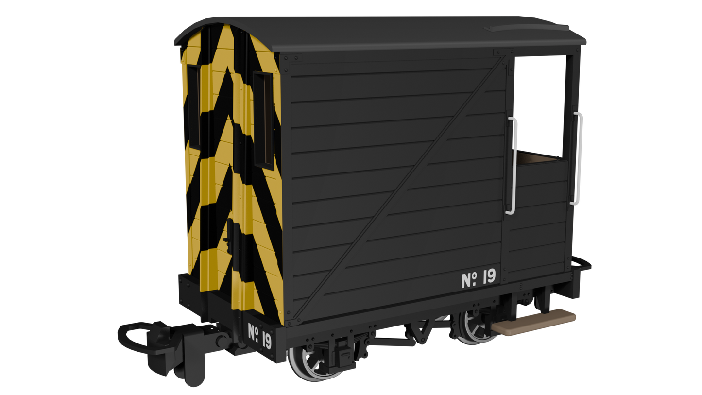Rapido Trains 990806 - Single Veranda Brake Van – Black with Wasp Stripes No.19