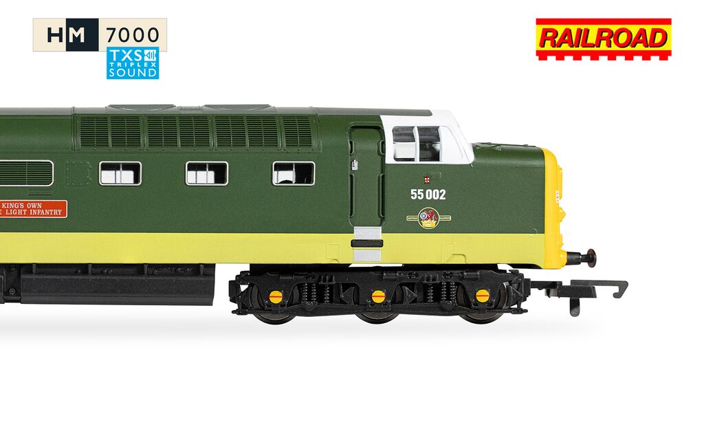 Hornby R30438TXS - RailRoad: Class 55 (Deltic) - BR - 55002 'The Kings own Yorkshire Light Infantry' (DCC Sound Fitted)