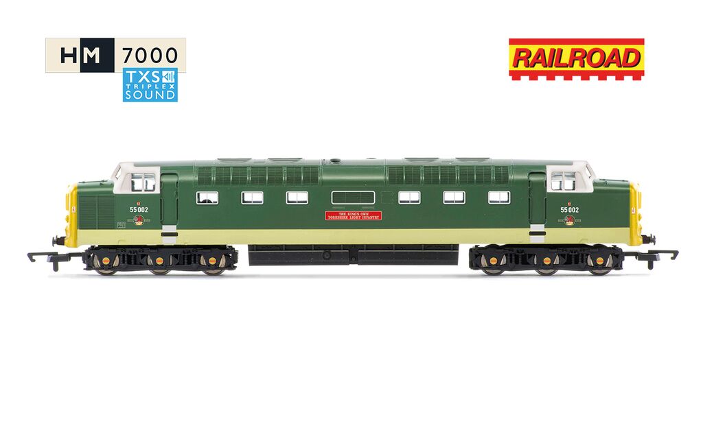 Hornby R30438TXS - RailRoad: Class 55 (Deltic) - BR - 55002 'The Kings own Yorkshire Light Infantry' (DCC Sound Fitted)