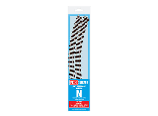 Peco ST3019 - Double Curve, 4th Radius (Pack of 4)